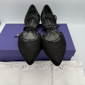 Stuart Weitzman Gilligan Black Suede D'Orsay Lace Up Ballet Flats Size 7.5